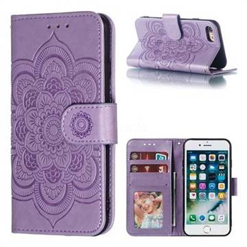 Intricate Embossing Datura Solar Leather Wallet Case for iPhone 8 / 7 (4.7 inch) - Purple