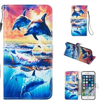 Couple Dolphin Smooth Leather Phone Wallet Case for iPhone 8 / 7 (4.7 inch)