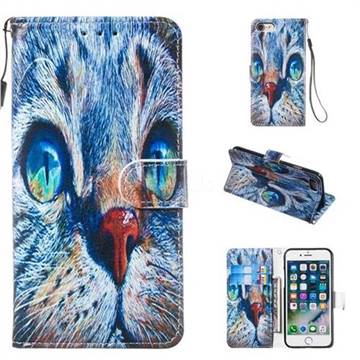 Blue Cat Smooth Leather Phone Wallet Case for iPhone 8 / 7 (4.7 inch)