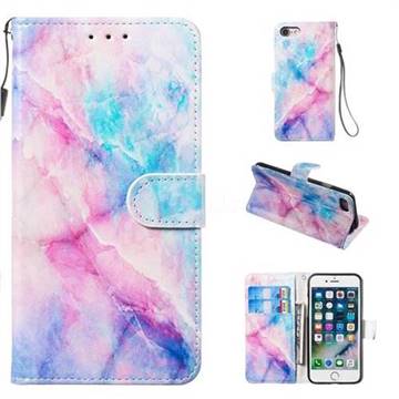 Blue Pink Marble Smooth Leather Phone Wallet Case for iPhone 8 / 7 (4.7 inch)