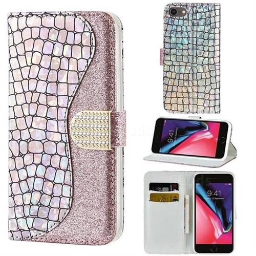 Glitter Diamond Buckle Laser Stitching Leather Wallet Phone Case for iPhone 8 / 7 (4.7 inch) - Pink