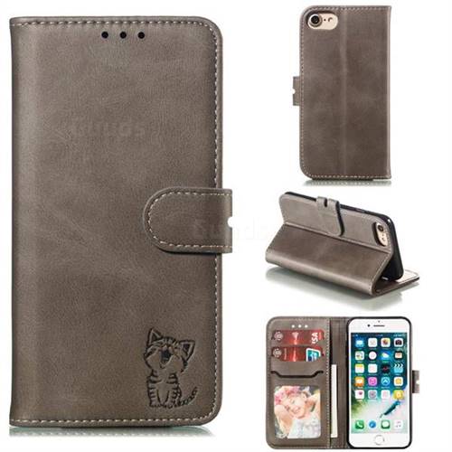 Embossing Happy Cat Leather Wallet Case for iPhone 8 / 7 (4.7 inch) - Gray