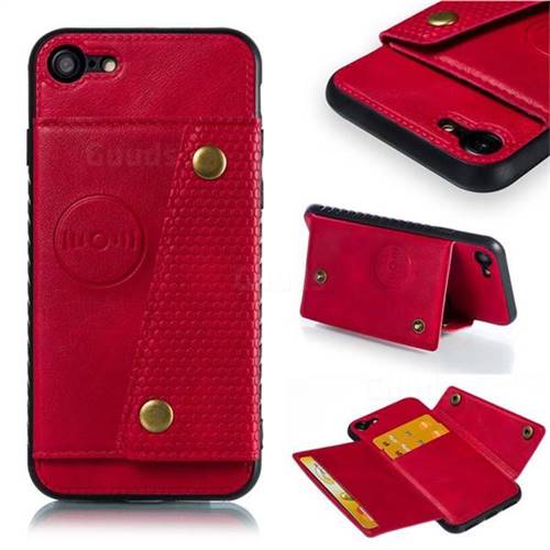 Retro Multifunction Card Slots Stand Leather Coated Phone Back Cover for iPhone 8 / 7 (4.7 inch) - Red