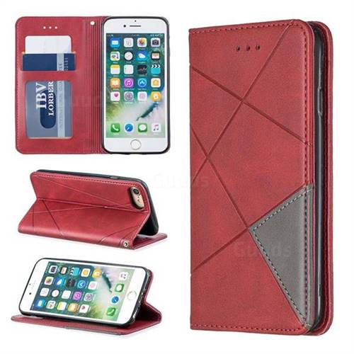 Prismatic Slim Magnetic Sucking Stitching Wallet Flip Cover for iPhone 8 / 7 (4.7 inch) - Red