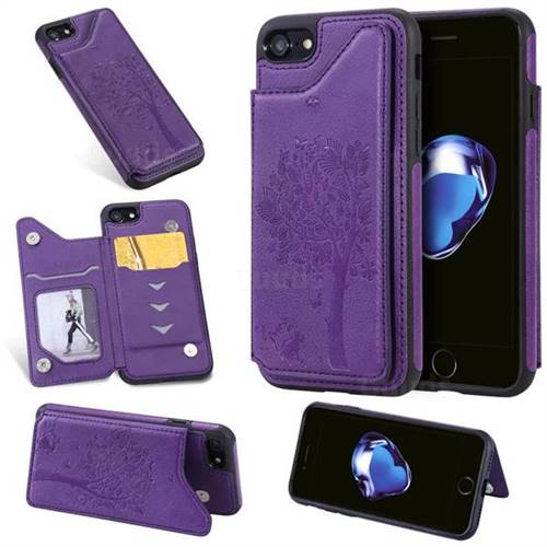 Luxury Tree and Cat Multifunction Magnetic Card Slots Stand Leather Phone Back Cover for iPhone 8 / 7 (4.7 inch) - Purple