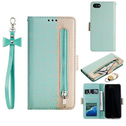 Luxury Lace Zipper Stitching Leather Phone Wallet Case for iPhone 8 / 7 (4.7 inch) - Green