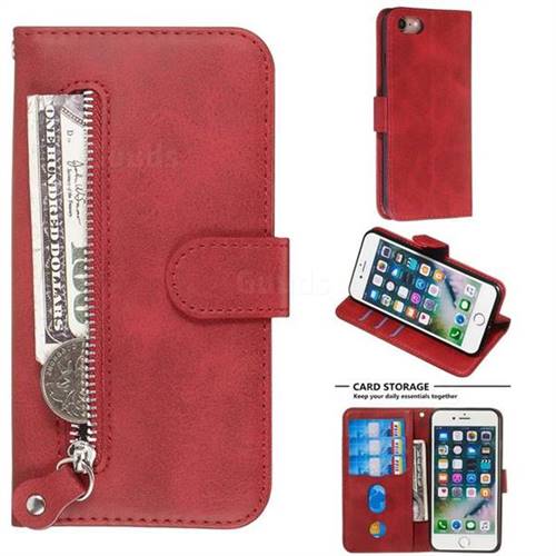 Retro Luxury Zipper Leather Phone Wallet Case for iPhone 8 / 7 (4.7 inch) - Red