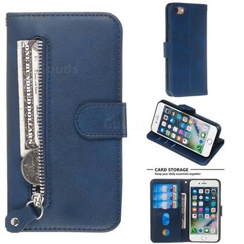 Retro Luxury Zipper Leather Phone Wallet Case for iPhone 8 / 7 (4.7 inch) - Blue