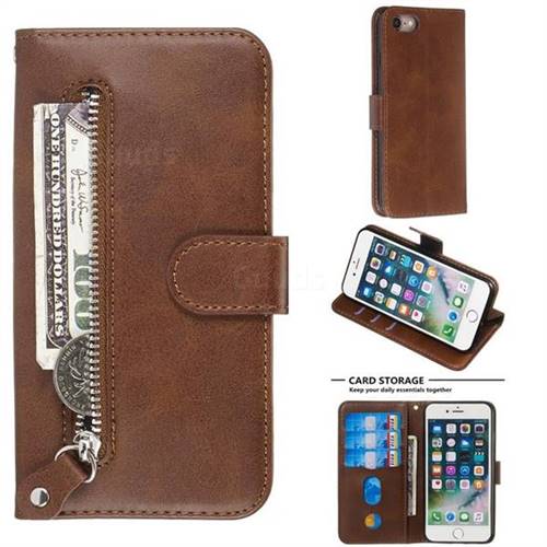 Retro Luxury Zipper Leather Phone Wallet Case for iPhone 8 / 7 (4.7 inch) - Brown