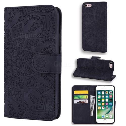 Retro Embossing Mandala Flower Leather Wallet Case for iPhone 8 / 7 (4.7 inch) - Black