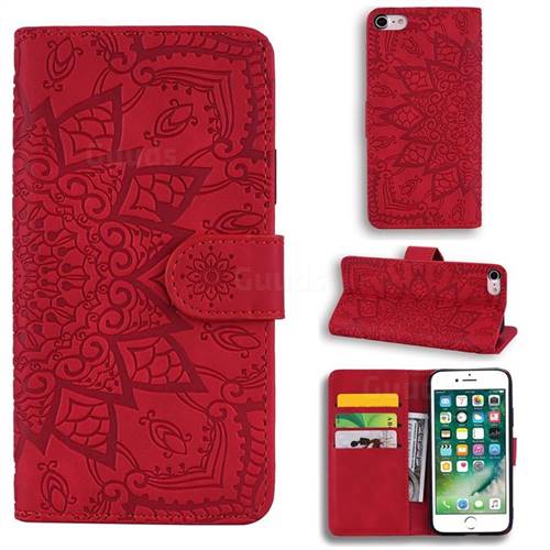Retro Embossing Mandala Flower Leather Wallet Case for iPhone 8 / 7 (4.7 inch) - Red
