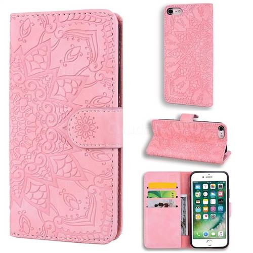 Retro Embossing Mandala Flower Leather Wallet Case for iPhone 8 / 7 (4.7 inch) - Pink