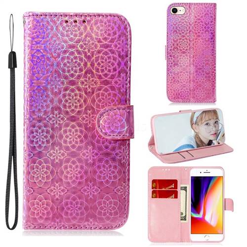 Laser Circle Shining Leather Wallet Phone Case for iPhone 8 / 7 (4.7 inch) - Pink