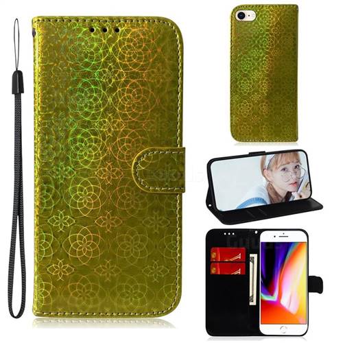 Laser Circle Shining Leather Wallet Phone Case for iPhone 8 / 7 (4.7 inch) - Golden