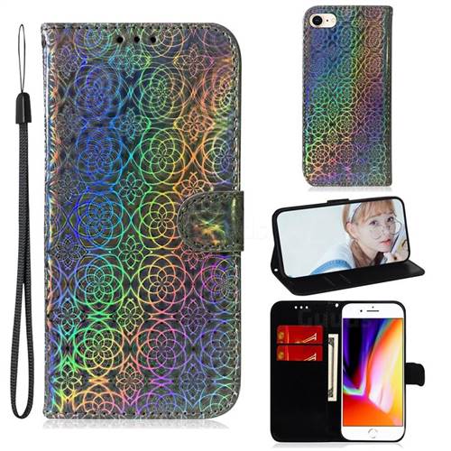 Laser Circle Shining Leather Wallet Phone Case for iPhone 8 / 7 (4.7 inch) - Silver