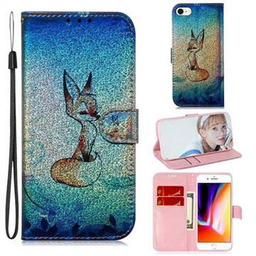 Cute Fox Laser Shining Leather Wallet Phone Case for iPhone 8 / 7 (4.7 inch)