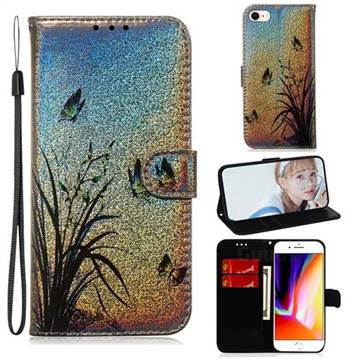 Butterfly Orchid Laser Shining Leather Wallet Phone Case for iPhone 8 / 7 (4.7 inch)