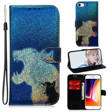 Cat and Leopard Laser Shining Leather Wallet Phone Case for iPhone 8 / 7 (4.7 inch)