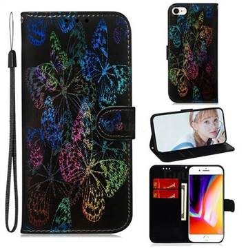 Black Butterfly Laser Shining Leather Wallet Phone Case for iPhone 8 / 7 (4.7 inch)