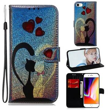 Love Cat Laser Shining Leather Wallet Phone Case for iPhone 8 / 7 (4.7 inch)