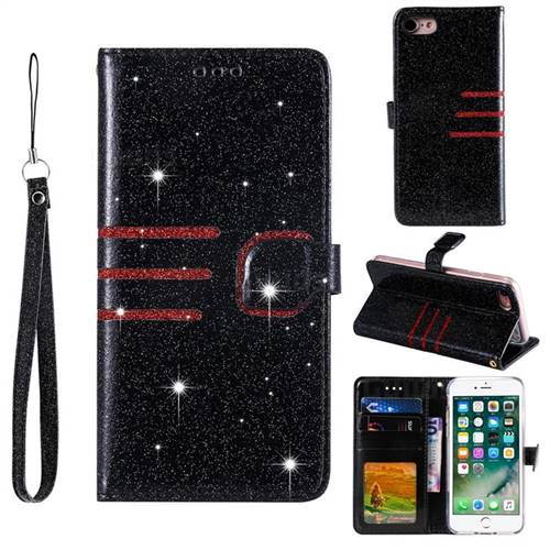 Retro Stitching Glitter Leather Wallet Phone Case for iPhone 8 / 7 (4.7 inch) - Black