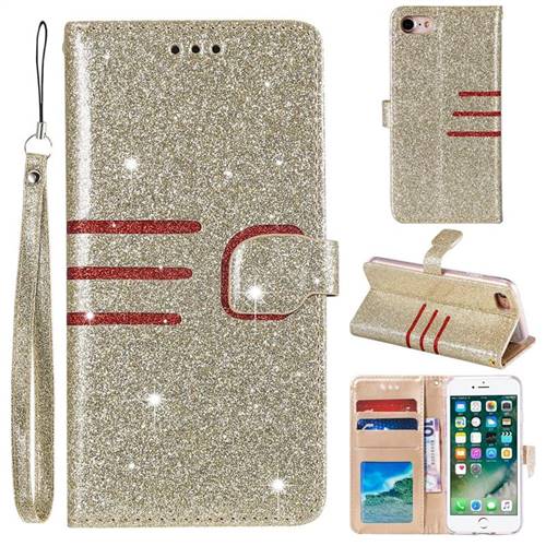 Retro Stitching Glitter Leather Wallet Phone Case for iPhone 8 / 7 (4.7 inch) - Golden
