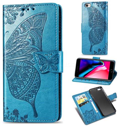 Embossing Mandala Flower Butterfly Leather Wallet Case for iPhone 8 / 7 (4.7 inch) - Blue