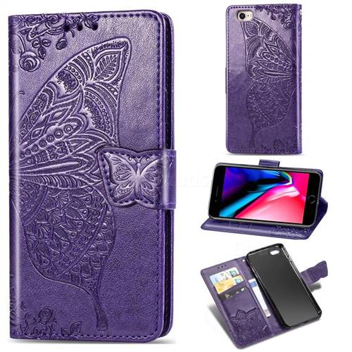 Embossing Mandala Flower Butterfly Leather Wallet Case for iPhone 8 / 7 (4.7 inch) - Dark Purple