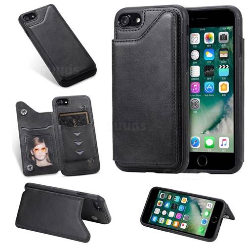 Luxury Multifunction Magnetic Card Slots Stand Calf Leather Phone Back Cover for iPhone 8 / 7 (4.7 inch) - Black