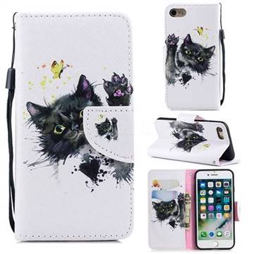 Black Cat Butterfly Leather Wallet Case for iPhone 8 / 7 (4.7 inch)