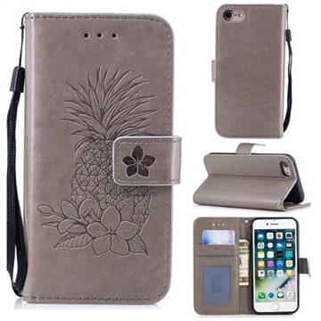 Embossing Flower Pineapple Leather Wallet Case for iPhone 8 / 7 (4.7 inch) - Gray