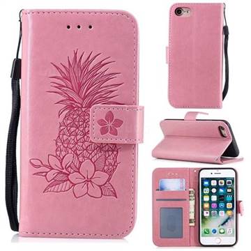 Embossing Flower Pineapple Leather Wallet Case for iPhone 8 / 7 (4.7 inch) - Pink