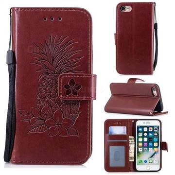 Embossing Flower Pineapple Leather Wallet Case for iPhone 8 / 7 (4.7 inch) - Brown