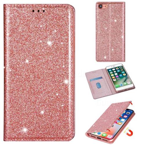 Ultra Slim Glitter Powder Magnetic Automatic Suction Leather Wallet Case for iPhone 8 / 7 (4.7 inch) - Rose Gold