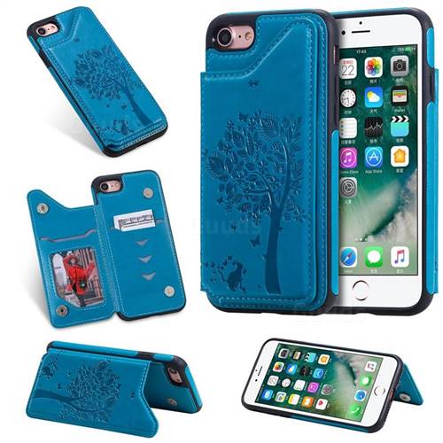 Luxury R61 Tree Cat Magnetic Stand Card Leather Phone Case for iPhone 8 / 7 (4.7 inch) - Blue