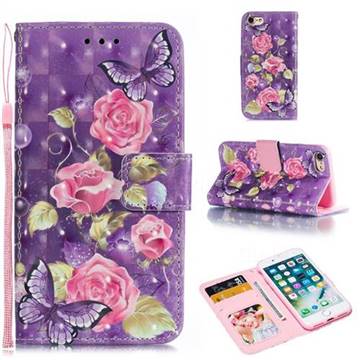 Purple Butterfly Flower 3D Painted Leather Phone Wallet Case for iPhone 8 / 7 (4.7 inch)