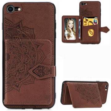 Mandala Flower Cloth Multifunction Stand Card Leather Phone Case for iPhone 8 / 7 (4.7 inch) - Brown