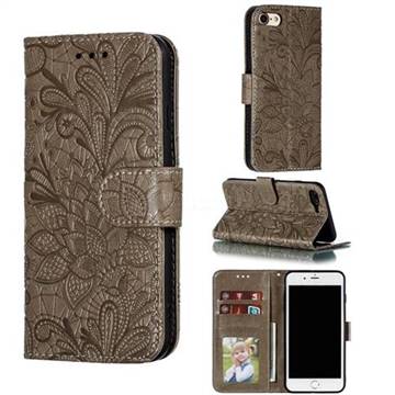 Intricate Embossing Lace Jasmine Flower Leather Wallet Case for iPhone 8 / 7 (4.7 inch) - Gray