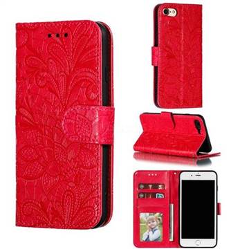 Intricate Embossing Lace Jasmine Flower Leather Wallet Case for iPhone 8 / 7 (4.7 inch) - Red