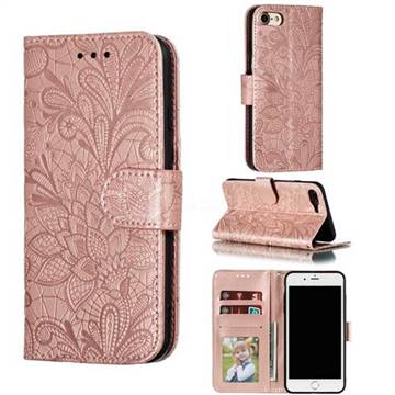 Intricate Embossing Lace Jasmine Flower Leather Wallet Case for iPhone 8 / 7 (4.7 inch) - Rose Gold