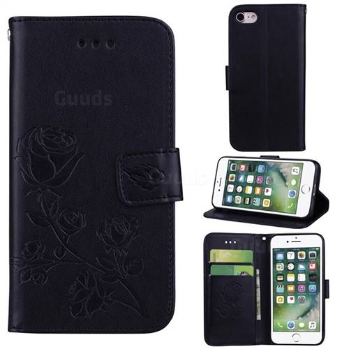 Embossing Rose Flower Leather Wallet Case for iPhone 8 / 7 (4.7 inch) - Black