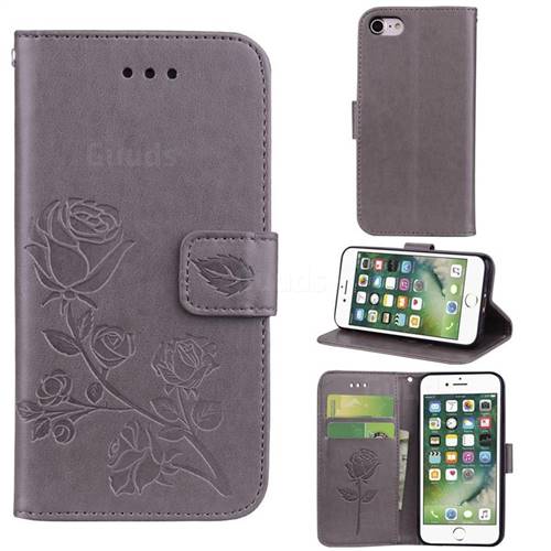 Embossing Rose Flower Leather Wallet Case for iPhone 8 / 7 (4.7 inch) - Grey
