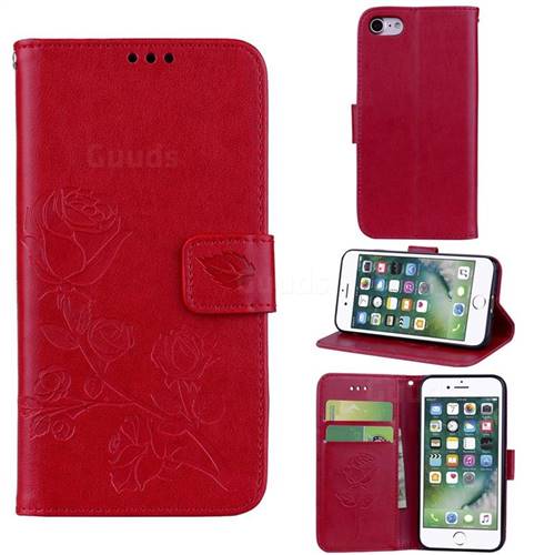 Embossing Rose Flower Leather Wallet Case for iPhone 8 / 7 (4.7 inch) - Red