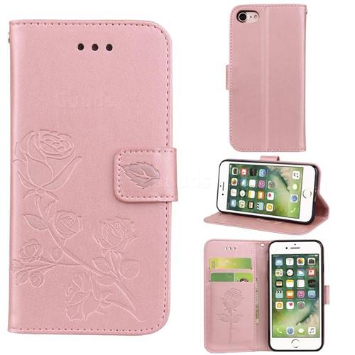 Embossing Rose Flower Leather Wallet Case for iPhone 8 / 7 (4.7 inch) - Rose Gold