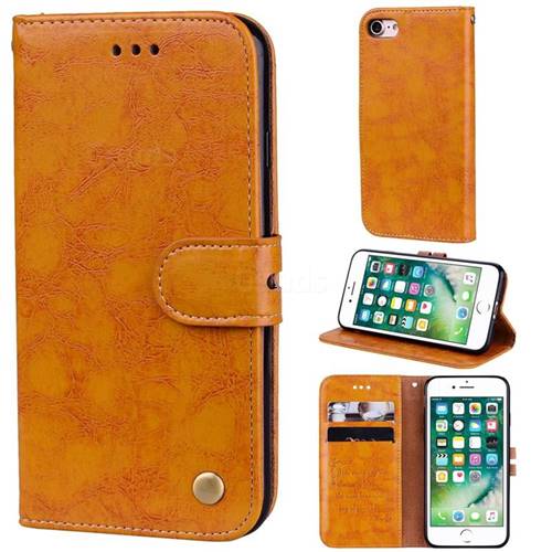 Luxury Retro Oil Wax PU Leather Wallet Phone Case for iPhone 8 / 7 (4.7 inch) - Orange Yellow