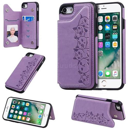 Yikatu Luxury Cute Cats Multifunction Magnetic Card Slots Stand Leather Back Cover for iPhone 8 / 7 (4.7 inch) - Purple