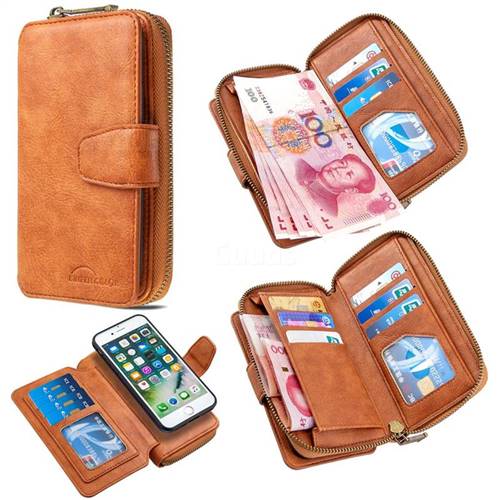 Binfen Color Retro Buckle Zipper Multifunction Leather Phone Wallet for iPhone 8 / 7 (4.7 inch) - Brown