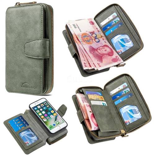 Binfen Color Retro Buckle Zipper Multifunction Leather Phone Wallet for iPhone 8 / 7 (4.7 inch) - Celadon