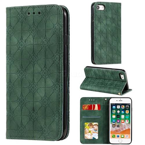 Intricate Embossing Four Leaf Clover Leather Wallet Case for iPhone 8 / 7 (4.7 inch) - Blackish Green