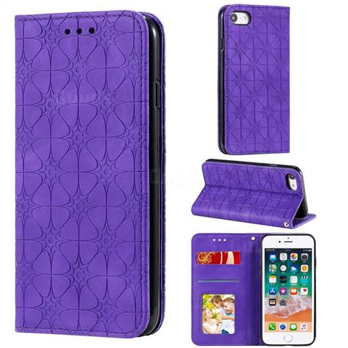 Intricate Embossing Four Leaf Clover Leather Wallet Case for iPhone 8 / 7 (4.7 inch) - Purple